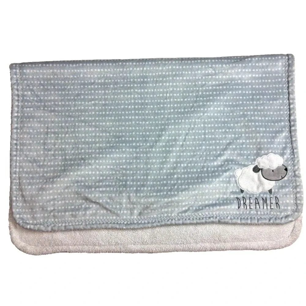 Gerber Gray White Sherpa Sheep Dreamer Baby Blanket Soft Lovey Unisex htf Dots